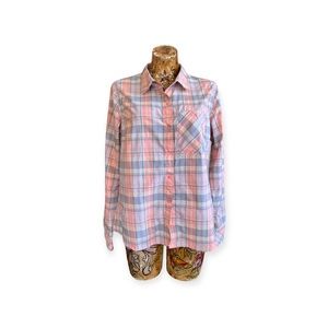 PATAGONIA Pink Gray Plaid Snap Button Up Outdoor Shirt Large
